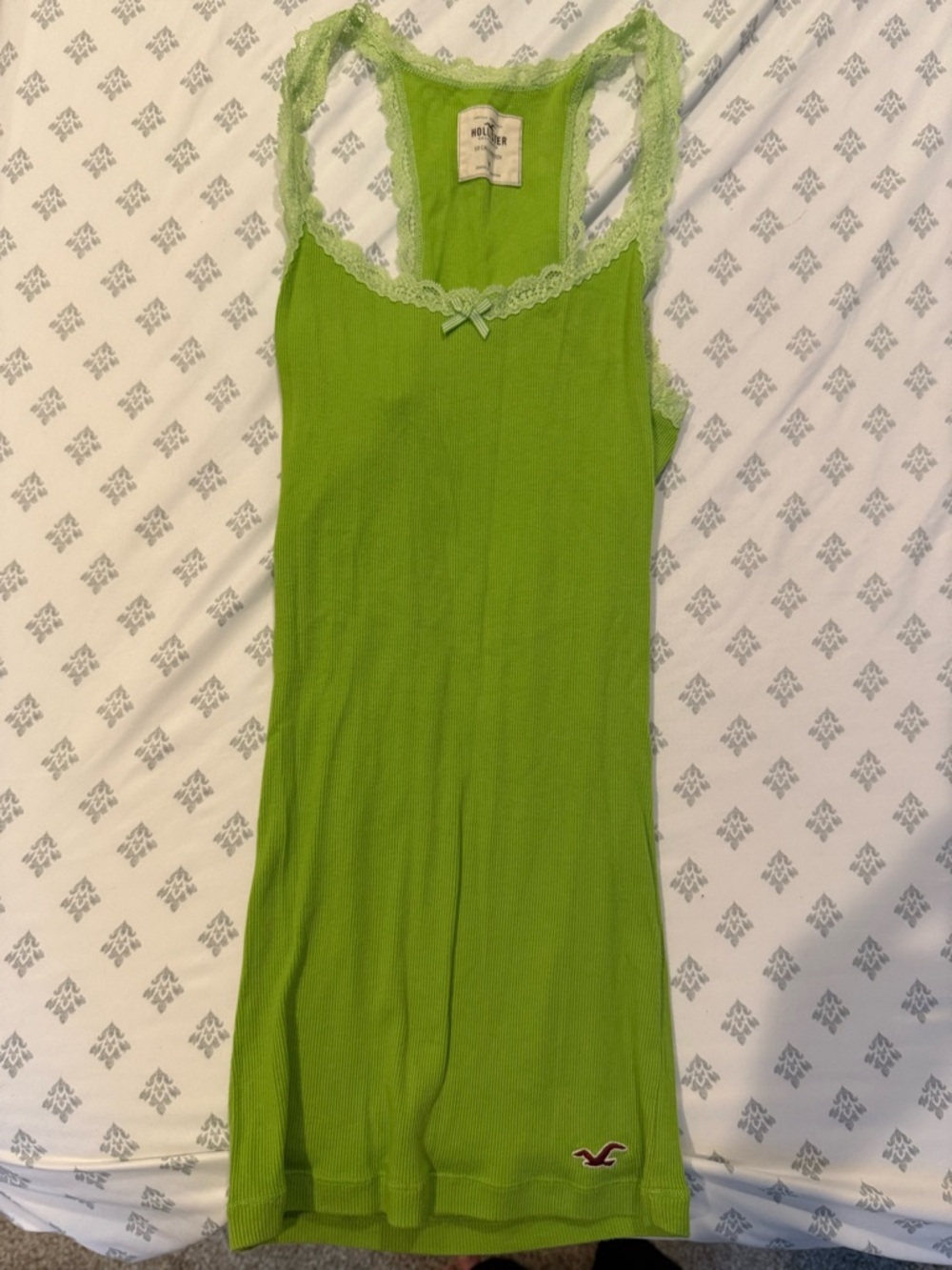 Hollister Lime Green Lace-Trim Ribbed Tank Slip